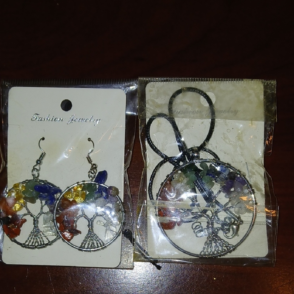 Fashion Jewelry Silver Tree Earrings with Multicolor Stones